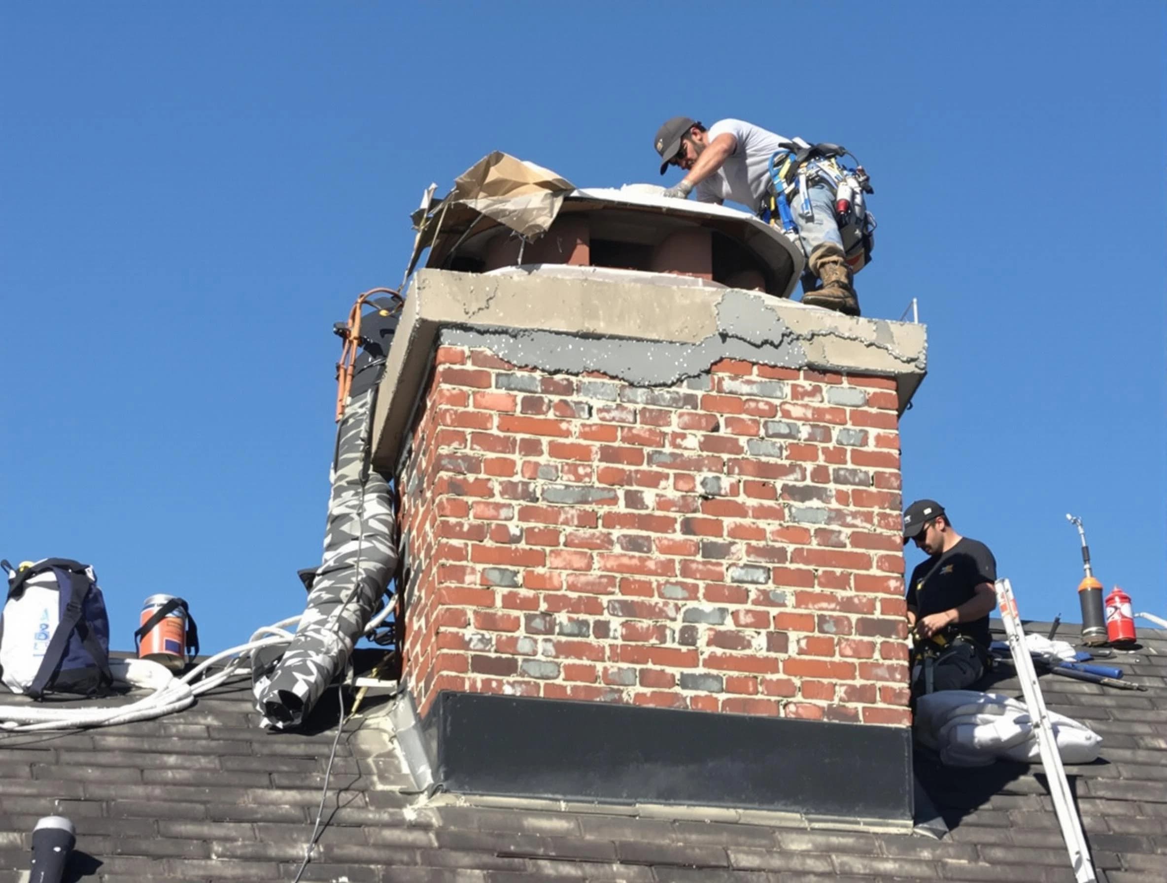 Howell Chimney Sweep installing a custom chimney crown in Howell, NJ